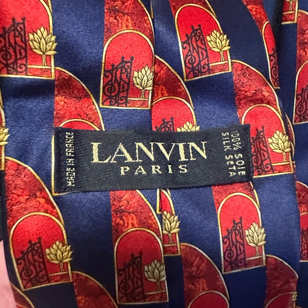 Lanvin Elegant Blue and Red Silk Tie